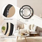 Black Wall Mounted Mirror, Large Irregular Circle Hanging Mirror Wooden Wavy Framed Round Decorative Mirrors for Hallway Entryway Vanity Decor 20 Inch Mirrors