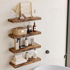 Fixwal Wood Floating Shelves, Wall Shelves Set of 4, Shelves for Wall Decor, with Invisible Brackets for Bathroom, Living Room,Bedroom and Kitchen(15.7in, Rustic Brown)