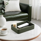 PU Leather Valet Tray Organizer, Modern Nightstand Organizer Bedside Desktop Storage for Womens and Men, Decorative Perfume Trinket Catchall Vanity Tray for Key Watch Wallet (Green)