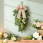3 PCS Artificial Green Eucalyptus Wreaths for Front Door Spring Summer Greenery Teardrop Swag with Eucalyptus Leaves Olives Mixed Berry for Indoor Outdoor Farmhouse Home Wall Festival Wedding Decor