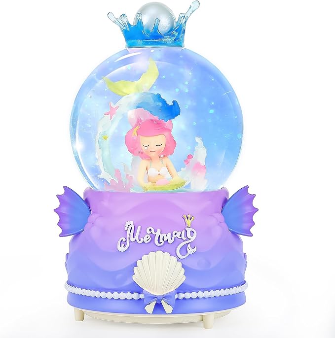 BREIS Snow Globes,100MM Mermaid Snow Globe Automatic Snowflakes with Music LED Lights,Decorate Christmas Birthday Valentines Day Gifts for Women Sister Mom Girlfriend Wife