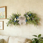 24'' Spring Wreaths for Front Door Summer Floral Swag Blue Spring Door Wreath with Wildflower Lanvender for Wall Porch Indoors Outdoor Window Home Decorations