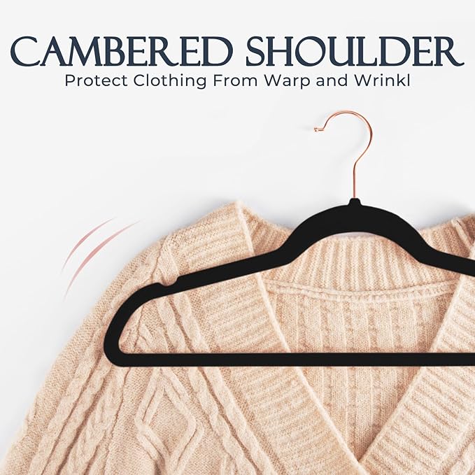 HOUSE DAY Black Velvet Hangers 60 Pack, Premium Non-Slip Felt Hangers, Sturdy Black Clothes Coat Hanger Heavy Duty, Durable Suit Hanger for Space Saving, No Marks Gold Hook