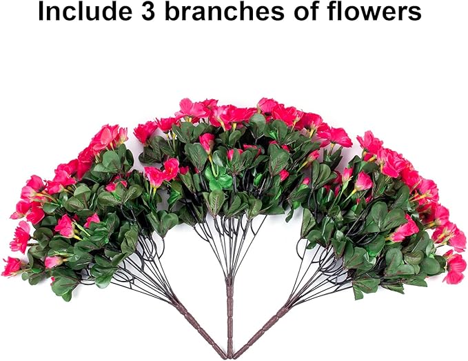 HyeFlora Artificial Faux Outdoor Flowers Plants for Spring Summer Decoration, Fake Silk Hotpink Camellia UV Resistant Look Real for Planter Outside Front Door Porch Patio Balcony, 3 Large Bundles