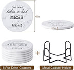 Hoewina 6Pcs Drink Coasters with Holder, Marble Style Ceramic Drink Coaster, Absorbent Coasters Set Suitable for Kinds of Cups, Modern Style Coasters for Coffee Table, 4 Inches（Style 10）