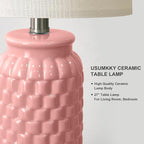 USumkky 27" Ceramic Table Lamps Set of 2 - Modern Farmhouse & Boho Style, Bedside Nightstand Lamps for Bedroom, Living Room End Table Lamps, Small Desk Lamp(Pink)