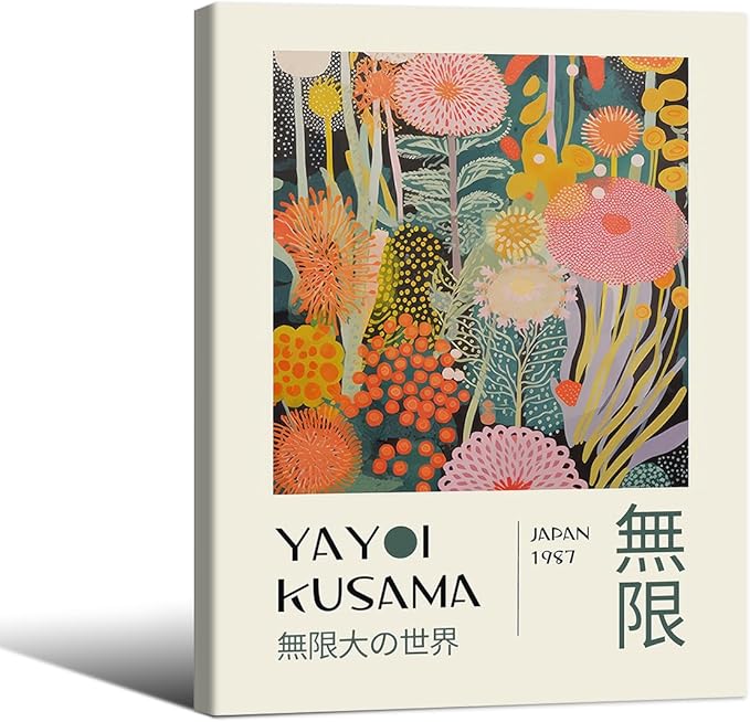 Abstract Yayoi Kusama Posters Japanese Wall Art Vintage Tokyo Aesthetic Prints Yayoi Kusama Inspired Japanese Gallery Wall Art for Stylish Room Bedroom Living Room Decor 12x16in Framed