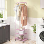 Heavy Duty Clothing Rack with Wheels,Modern Garment Rack with 3 Metal Shelves, 71.8Inches Display Rack for Hanging Clothes, Hanging Rod for Small Space,Pink