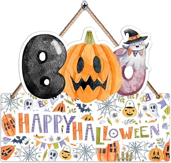 1PCS Halloween Decoration Wooden Wall Sign, Boo Hanging Sign for Front, Happy Halloween Welcome Sign, Wall Decor for Room Party Indoor Home Decor, Party Decor Supplies