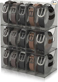 3 Pack Acrylic Belt Organizer Clear Stackable Belt Storage Holder Purse Organizer for Closet - 5 Compartments with Removable Dividers,Display Case Pantry Cabinet Organizers for Ties,Socks,Grey