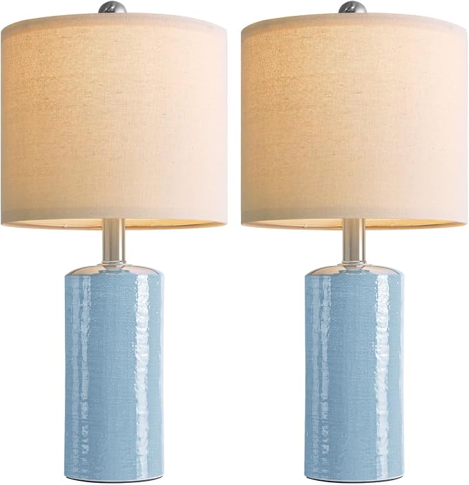 G-SAFAVA 20.5" Small Table Lamps for Living Room Lamp Set of 2 Ceramic Lamps for Bedroom Bedside Lamps Modern Boho Lamps for Night Stands Farmhouse Nightstand Lamp Side End Table Lamp, Light Blue