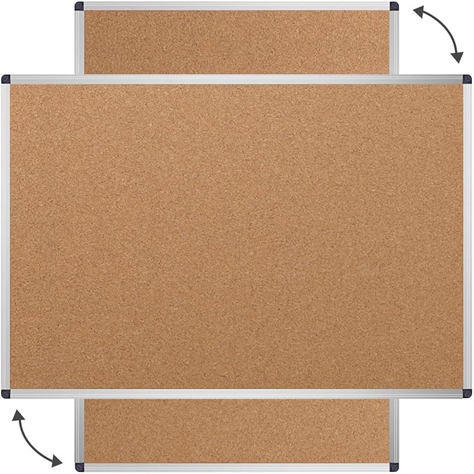VIZ-PRO Cork Notice Board, 48 X 24 Inches, 3 Pack, Silver Aluminium Frame