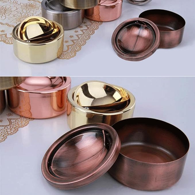 hanlongyu Outdoor Ashtray with Lid, Flip Top Stainless Steel Ash Tray, Metal Windproof Cigarette Ashtrays for Indoor or Outdoor Use, Desktop Smoking Ashtray Office Patio Home Decor