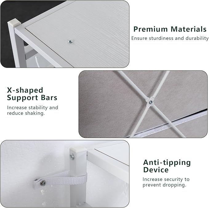 Auromie Clothes Rack with 5 Drawers & 4 Storage Shelves, 59.1W*70.9H Heavy Duty Clothing Rack with 2 Hanging Rods, Wardrobe Closet Organizer System with 5 Hooks, Freestanding Garment Rack (White)