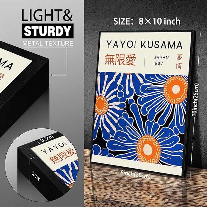 Yayoi Kusama Print Vintage Japanese Wall Art Abstract Yayoi Kusama Poster Minimalist Painting Art Exhibition Suitable for Japanese Bedroom,Living Room Office Decor 8x10in Black Framed
