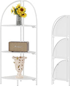 Crofy Foldable 3 Tier Corner Shelf, Metal Corner Plant Stand with White Frame and White Shelves, Corner Display Rack Multipurpose Shelving Unit for Living Room, Bedroom, Bathroom