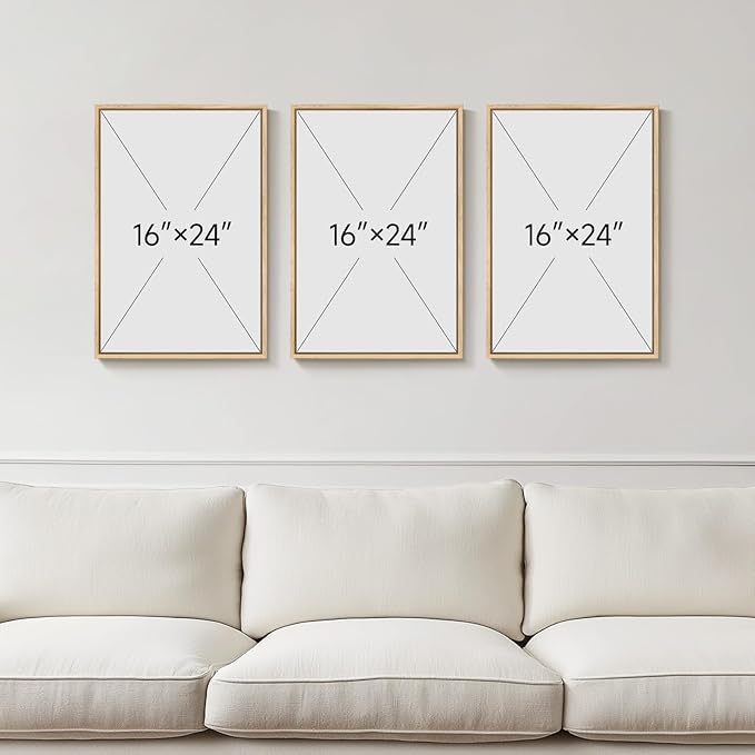 Framed Green Botanical Wall Art for Living Room, 3 Piece Neutral Minimalist Watercolor Leaf Canvas Painting Prints, Modern Farmhouse Boho Sage Green Plant Artwork for Bedroom Kitchen Wall Decor