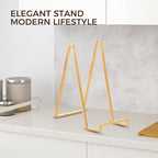 Large Plate Holder Display Stand - 10 inch Tall Plate Stands for Display - Metal Picture Frame Stand - Big Tabletop Easel Stand for Decorative Plates | Platter | Book | Plaque | Tile - 3 Pack - Gold