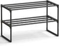SONGMICS Shoe Rack, 2-Tier Shoe Organizer, Metal Storage Shelf, Upright or Upside Down, for 6-9 Pairs, Stackable, for Entryway, 11.8 x 26.8 x 14.6 Inches, Black ULSA202B01