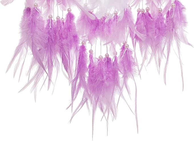 Large Rattan Dream Catchers - Light Purple Rooster Feather with Luxury Pearl, Multiring, Handmade Dreamcatcher for Bedroom, Dream Catcher for Girls, Dream Catchers for Boys, Dream Catcher Wall Decor