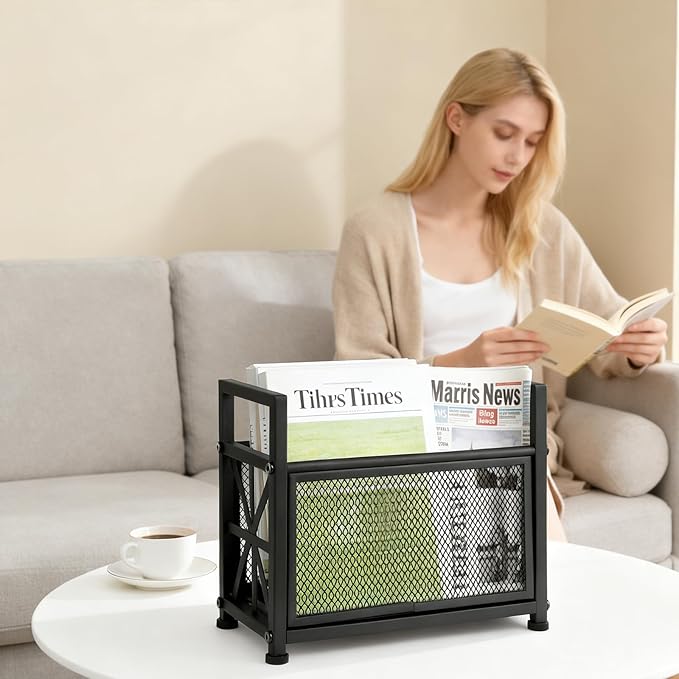 Black Magazine Holder, Magazine File Holder, Magazine Rack Floor Magazine Basket, Magazine Stand for Letters, Magazines, Books, Newspapers, Folder Organizer Bin for Books