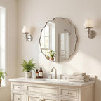 ANDY STAR Brushed Nickel Round Bathroom Mirror, 24 Inch Round Circle Mirror in Stainless Steel Metal Frame, Large Silver Frame with Unique Wavy Design