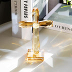 YWHL Champagne Crystal Standing Cross Figurine, Religious Gifts for Women Men, Handmade Glass Holy Easter Cross Collectible Figurines Decoration, Christian Cross for Home Office Decor