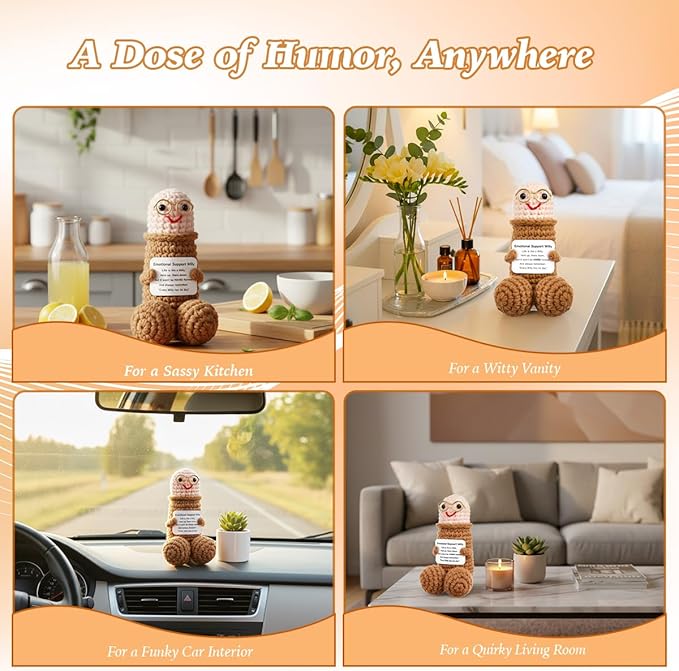 Funny Gag Doll Emotional Support Stuffed Positive Crochet Animals Pickle Gifts for Men Women Brother,Weird Things Stuff Office