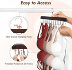HOUSE DAY Belt Hanger for Closet 2 Pack, 40 Hooks Bra/Tie/Tank Top Hanger, Space Saving Hangers Storage Max 40 Belts/Ties, Sturdy Wooden Belt Rack Closet Accessories