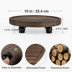 Tikea Farmhouse Wood Display Riser, 10 in. Farmhouse Pedestal Stand for Kitchen Bathroom Counter Decor, Round Display Tray for Soap Dispenser and Plant (Brown)