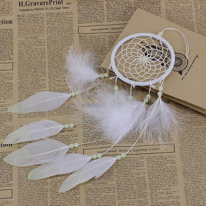 Luminous Dream Catcher,Manual Feather Hanging Decor Dream Catcher for Car Kids Bed Room Wall Hanging Decoration Decor Ornament Craft,Dia 4.3inch/11cm (Type 2)