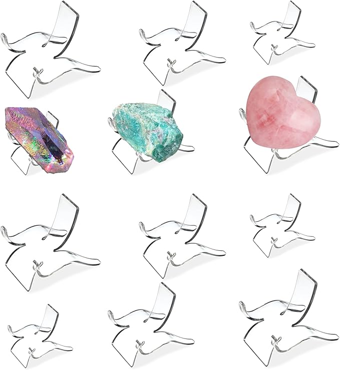 (3 Sizes 12 PCS)Crystal Display Stand,Acrylic Rock Holder,Clear Display Easel Stands Pedestal for Crystal,Geodes,Rock,Mineral Agate Fossil Coral Gemstone Small Collectibles Display Stands