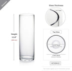 WGVI Quality Thick Weighted Clear Cylinder Glass Vases, 4" W x 12" H, Flower Arrangement Floating Candle Holders Wedding Centerpiece Terrarium Planter Floral Storage Container, Bulk Wholesale, 12 Pcs
