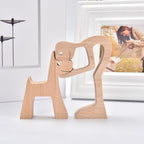 ISHINE Wood Decor Wooden Statue Man and Dog Figurine Handmade Carved Creative Home Office Gift for Men Women Accents Decoration Natural ECO Friendly 7x3 inches (B-Man Kisses Dog)