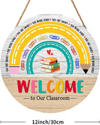 Welcome Sign for Classroom Door Decorations Welcome to Our Classroom Door Sign 12"x12" Welcome Back to School Door Hanger Wreath Classroom Signs for School Classroom Bulletin Board Teacher Supplies