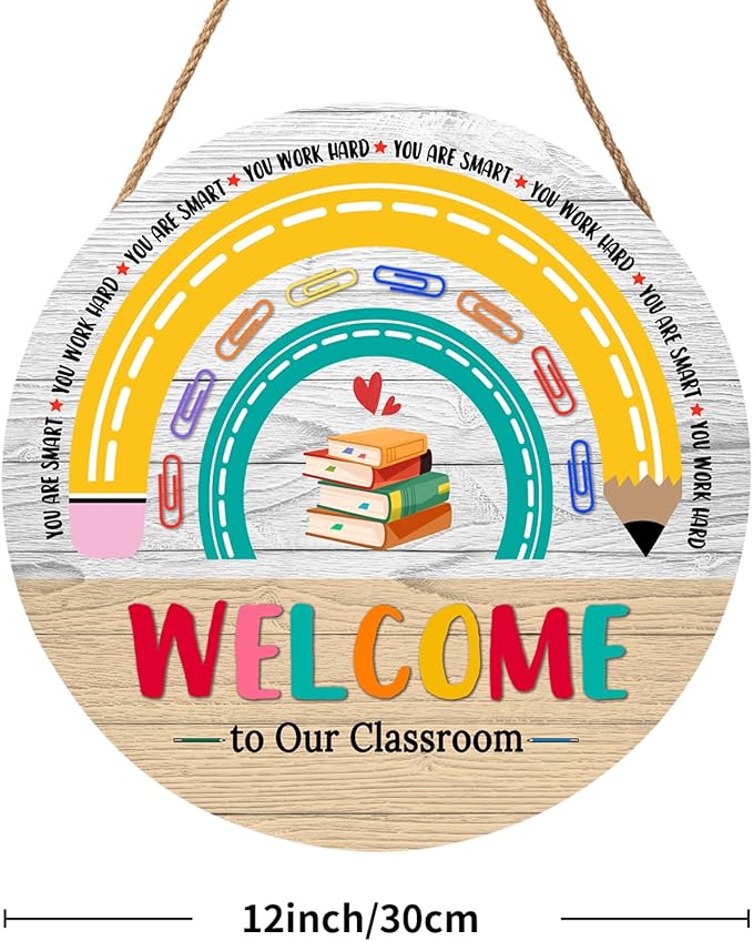 Welcome Sign for Classroom Door Decorations Welcome to Our Classroom Door Sign 12"x12" Welcome Back to School Door Hanger Wreath Classroom Signs for School Classroom Bulletin Board Teacher Supplies