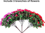 HyeFlora Artificial Faux Outdoor Outside Flowers Plants for Spring Decor, Fake Silk Colorful Camellia UV Resistant Look Real for Planter Front Door Porch Patio Balcony Decoration, 3 Large Bundles
