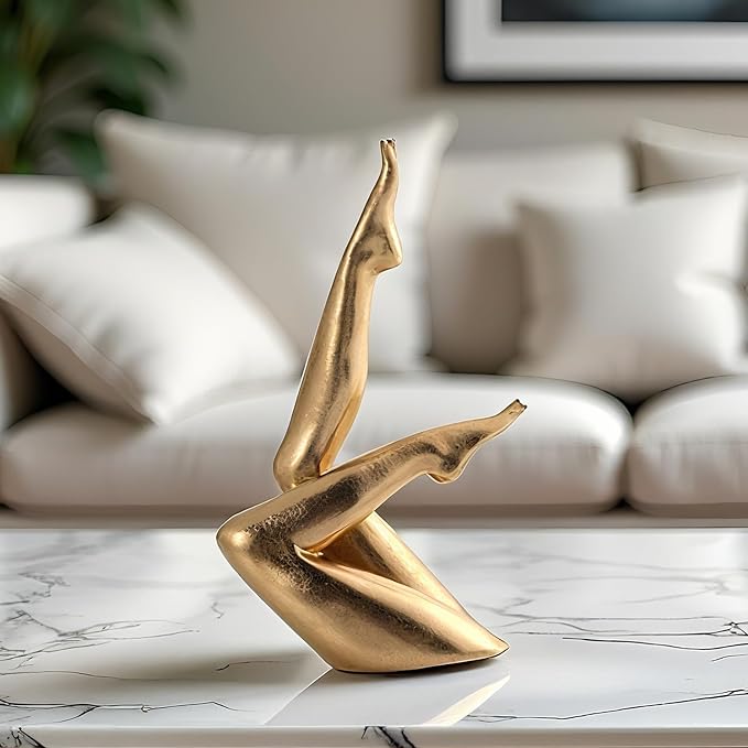 Golden Legs Sculpture Elegant Resin Home Decor Legs Statues Versatile Indoor/Outdoor Ornament, Bedroom, Office Desktop, Cabinets, Perfect (Bent Leg)