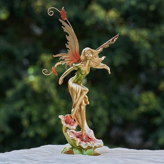 Resin Fairy Statue Elegant Fantasy Decor, Hand-Painted Angel Figurine Graceful Fairy Sculpture for Bookshelf, Mantel, Indoor Outdoor Decor, Thoughtful Gift for Women, Girls (Dancing)
