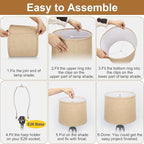 Burlap Lampshades Set of 2, 11.6" Top x 12.6" Bottom x 9.8" High, Brown Drum Shades for Table & Floor Lamps (Spider Fitter), Hand Crafted, Assembly Required