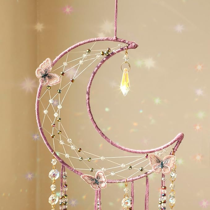 Artilady Butterfly Dream Catchers with Crystals - Large Boho Purple Moon Dream Catcher Wall Decor Home Decorations Girls Kids Baby Bedroom Room Decor Christmas Birthday Teen Girl Boys Gifts