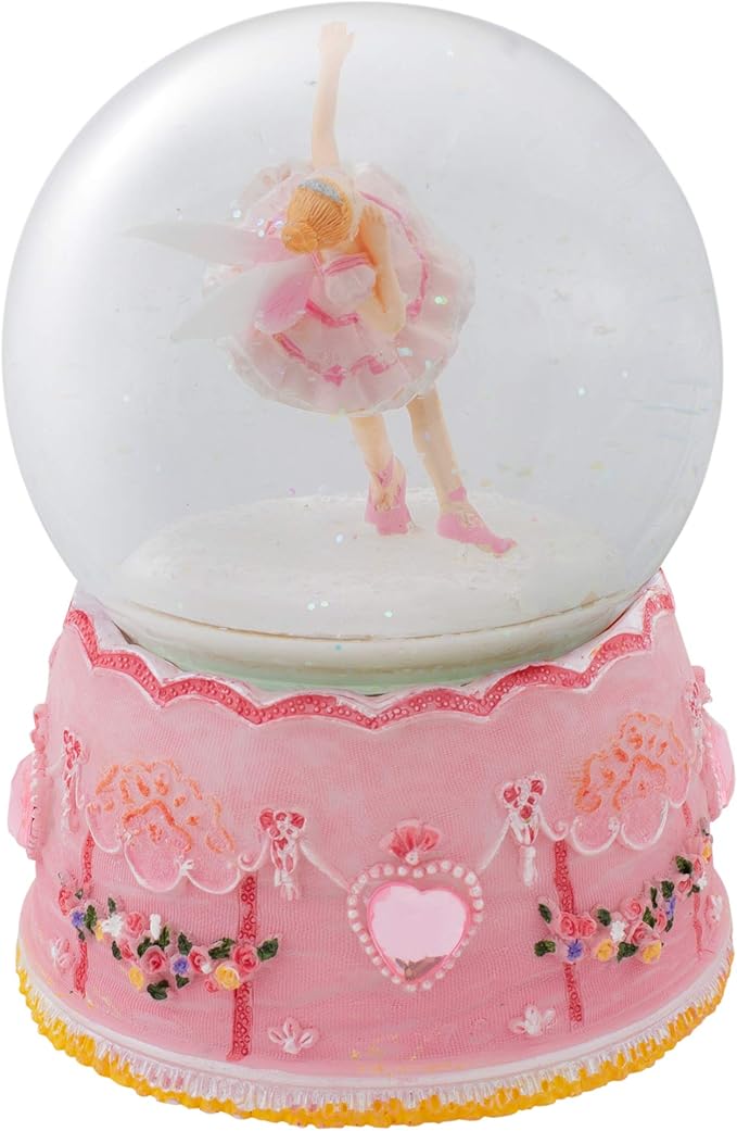 Elanze Designs Pink Ballerina Fairy Rotating Tabletop Dresser Nightstand Figurine Decoration 100MM Sturdy Glitter Water Wind Up Musical Snow Globe Plays Tune Swan Lake