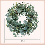 22" Eucalyptus Wreath, Year Round Wreaths for Front Door, Spring Summer Wreath with Green Faux Eucalyptus, All Seasons Evergreen Decor for Inside Farmhouse Festival Celebration Party