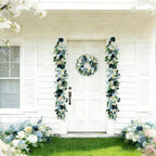 Idyllic 6 Ft Blue Rose Vine Garland - Artificial Spring Floral Garland for Wall Decor, Window, Mantle, Wedding, Home Decor - Faux Long Hanging Vine with Leaves