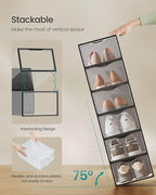 SONGMICS Shoe Boxes, Shoe Storage Organizers Rack for Closet, Plastic Stackable Sneaker Containers Case, 18 Pack, Transparent and Ink Black ULSP318B01
