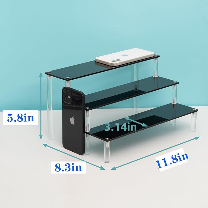 3 Tier Black Acrylic Display Riser Cupcake Stand Display Shelf for Decoration, Collection, Makeup