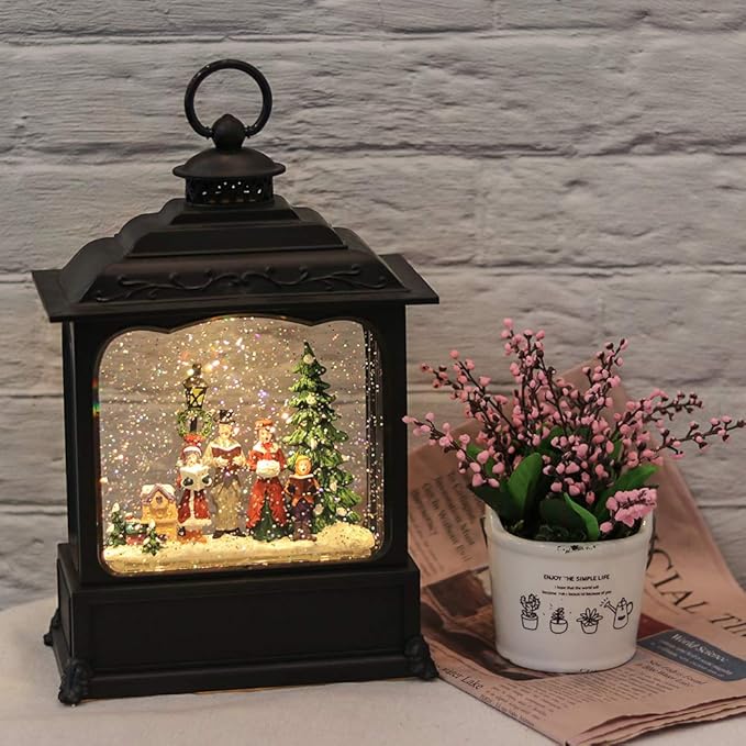 Wondise Christmas Musical Snow Globe Lantern with 6 Hour Timer, 11.2 Inch USB Plug-in & Battery Operated Spinning Water Glitters Lighted Singing Snow Globe Lantern Christmas (Carolers)