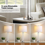 QiMH Touch Control Table Lamps Set of 2 with USB A+C Ports, 3-Way Dimmable Bedside Lamp for Living Room Bedroom House, Modern Nightstand Lamp with 2 LED Bulbs