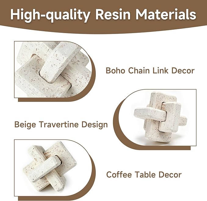 FlidRunest 3 Link Knot Sculpture Decor for Coffee Table, Resin Knot Statues Home Decor for Shelf, Modern Style Boho Figurine Coffee Table Decorative Knot Ornaments for Living Room, Desktop, Bookshelf