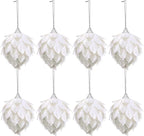 Jetec 8 Pieces Christmas Ornaments Glitter Christmas Tree Hanging Decoration Decorative Artificial Pine Cones Flowers Hanging Ornaments for Winter Wreath Holiday Decor(White)